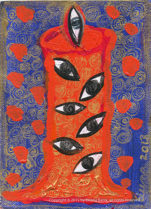 Candle with eyes, 5X7 inches