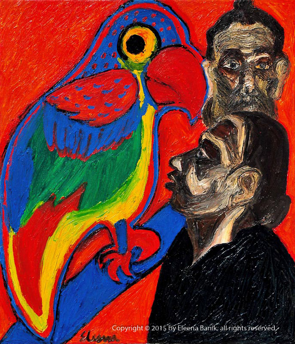 Looking at the Colourful Bird, Oil on Canvas