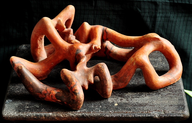 Two Women, One Man, Terracota Sculpture, 2