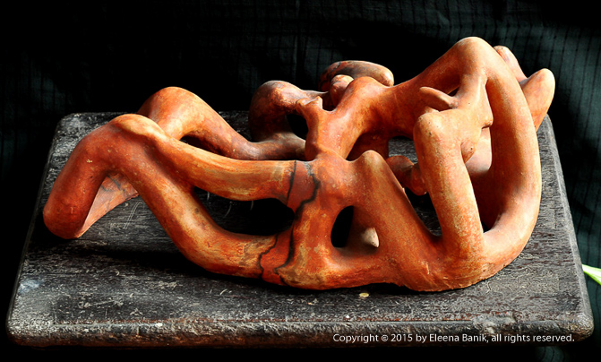 Two Women, One Man, Terracota Sculpture, Side