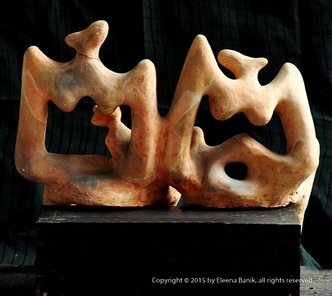 Two Women and Child, Terracota Sculpture